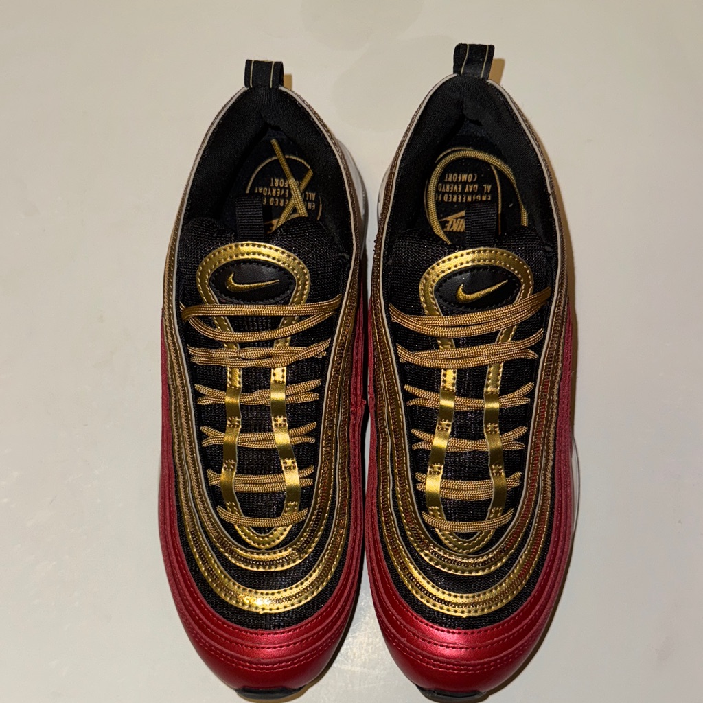 Nike Women Air Max 97, Red, Black And Gold Sneakers